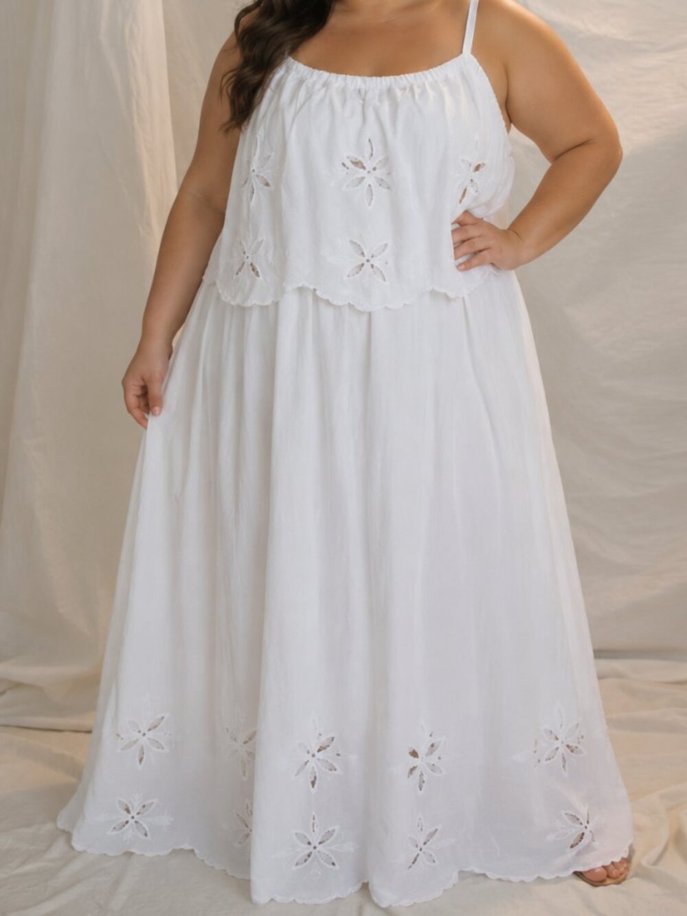 Maxi Dress 6X 34/36 White Sleeveless Floral Cutouts Beach Wedding Pullover New